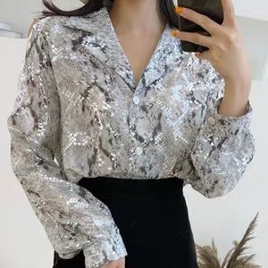 Grey Snakeskin Button Down Blouse
